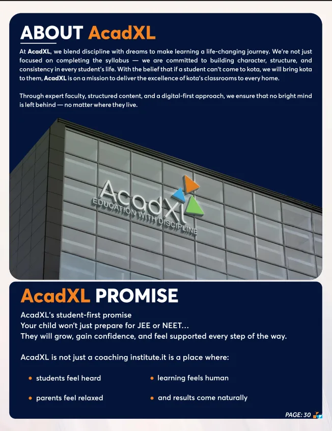 AcadXL Brochure – About AcadXL & Student-First Promise